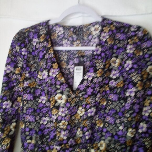 Vero Moda Dress Women S Short Long Sleeve V-Neck Floral Black Purple - Picture 3 of 16